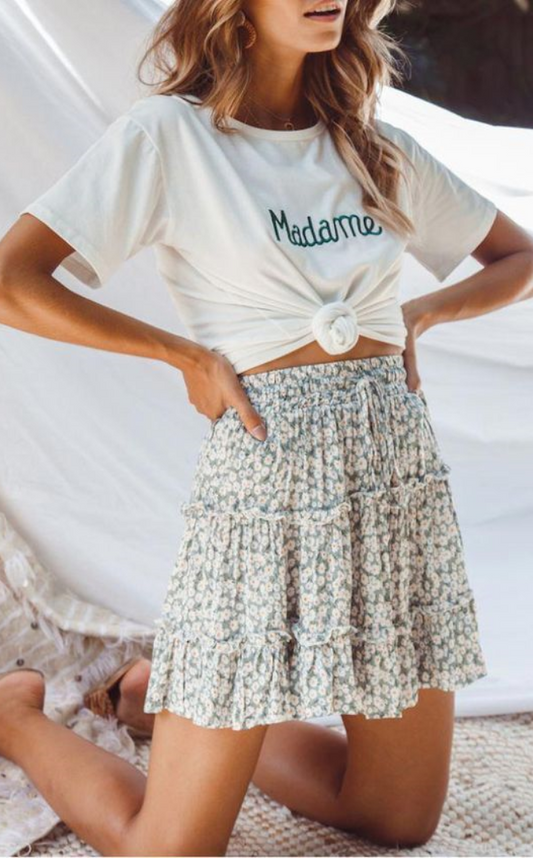 Green Print Withdraw Mini Skirt