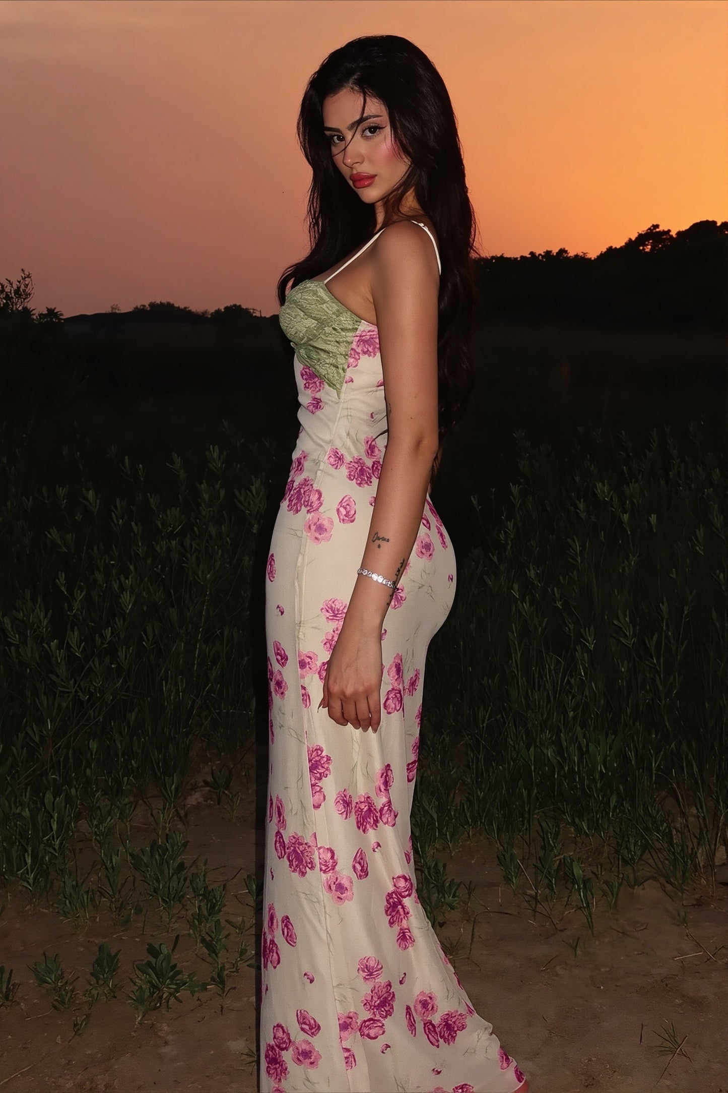 Contrast Lace Cami Maxi Dress