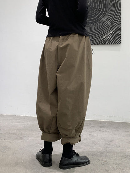 Simple Coffee Elasticity High-waisted Pockets Pleated Harem Pants Ws009