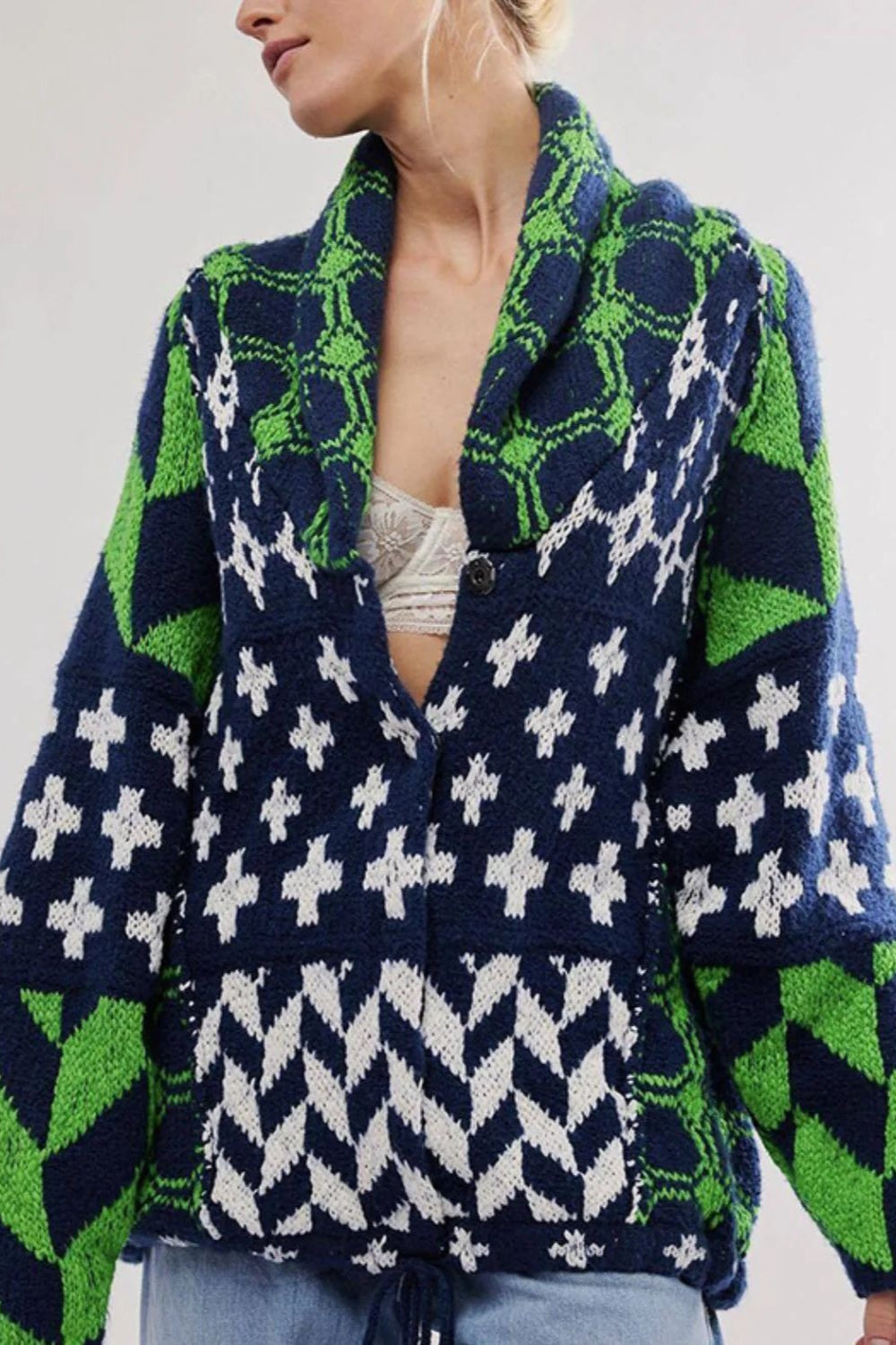 Abstract Y2k Loose Long Sleeve Knit Cardigan