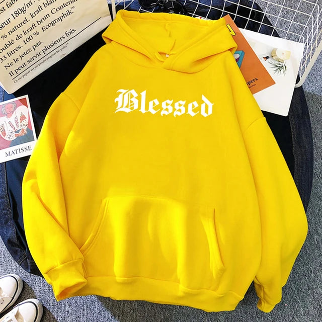 Blessed Creativity Printed Hoodies Street Style Hip Hop Hoody Autumn Loose Fleece Clothing Comfortable Pullover Sweatshirt