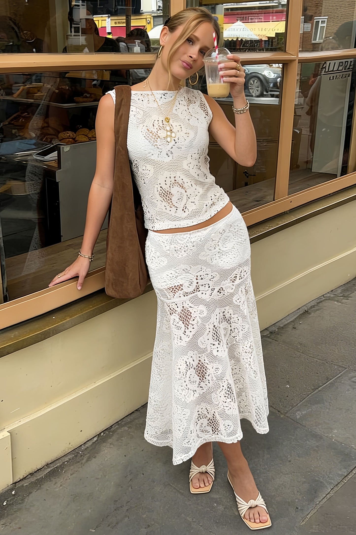 Lace Spliced Hollow Out a Line Skirt