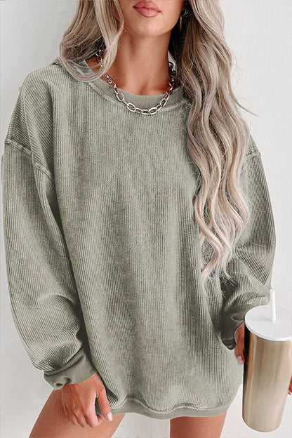 Ribbed Round Neck Pullover Sweatshirt