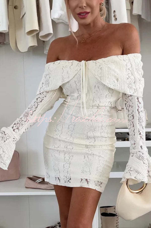 Color Lace Off Shoulder Lace Slim Mini Dress