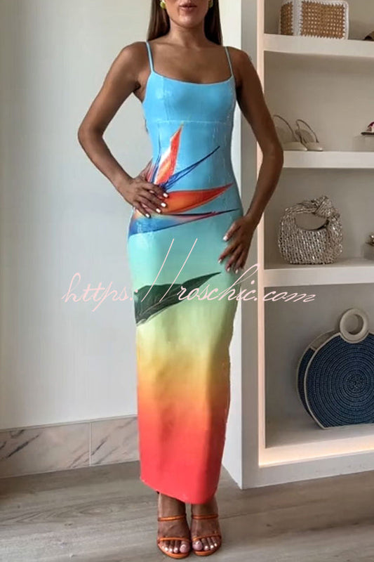 Dreamy Dreamy Sequin Unique Gradient Print Slit Stretch Maxi Dress(shipped Within 24 Hours)