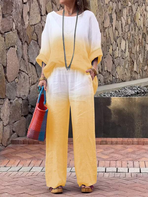 Cotton and Linen Gradient Two-piece Set