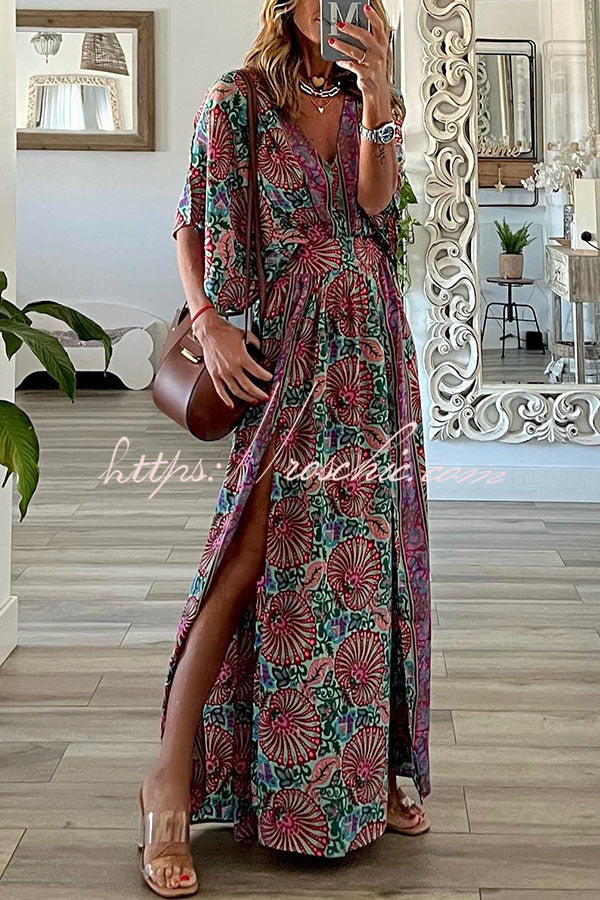 Ways Batwing Sleeve Slit Maxi Dress