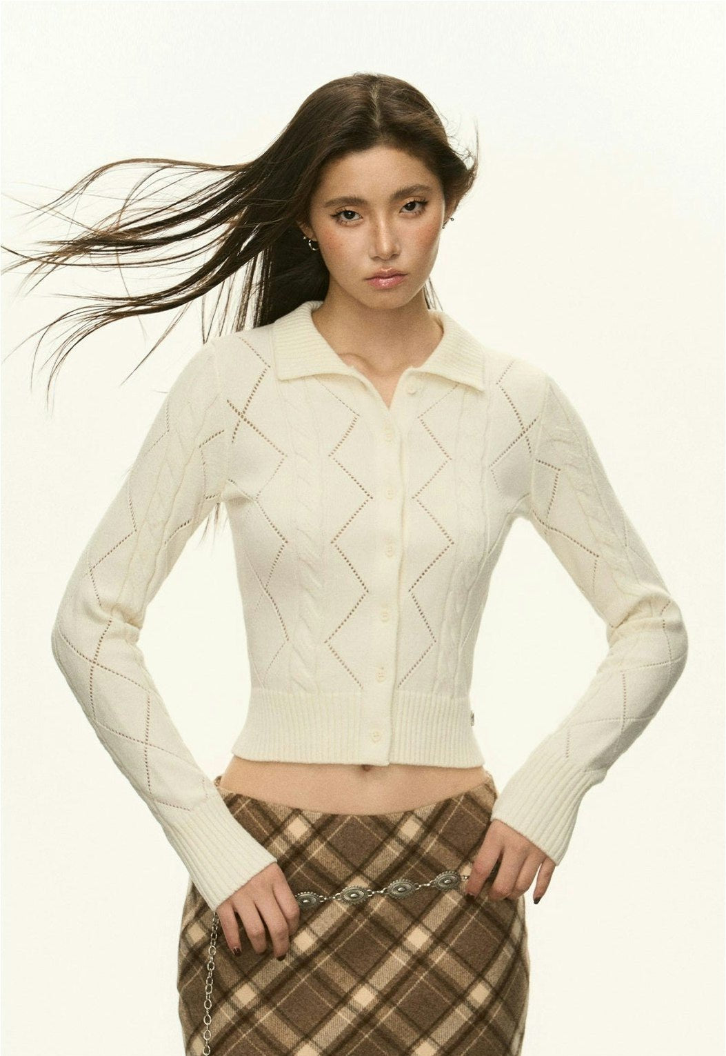 Diamond Knit Collared Cardigan