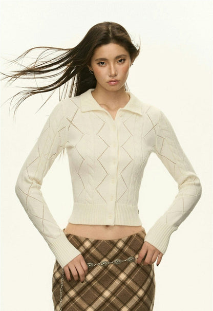 Diamond Knit Collared Cardigan
