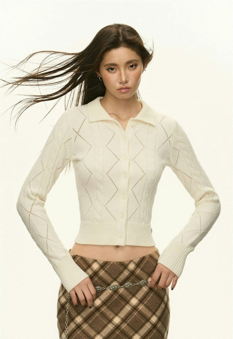 Diamond Knit Collared Cardigan