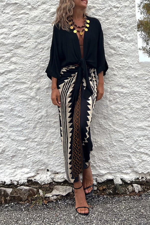Astra Print High Waist Ruched Wrap Maxi Skirt