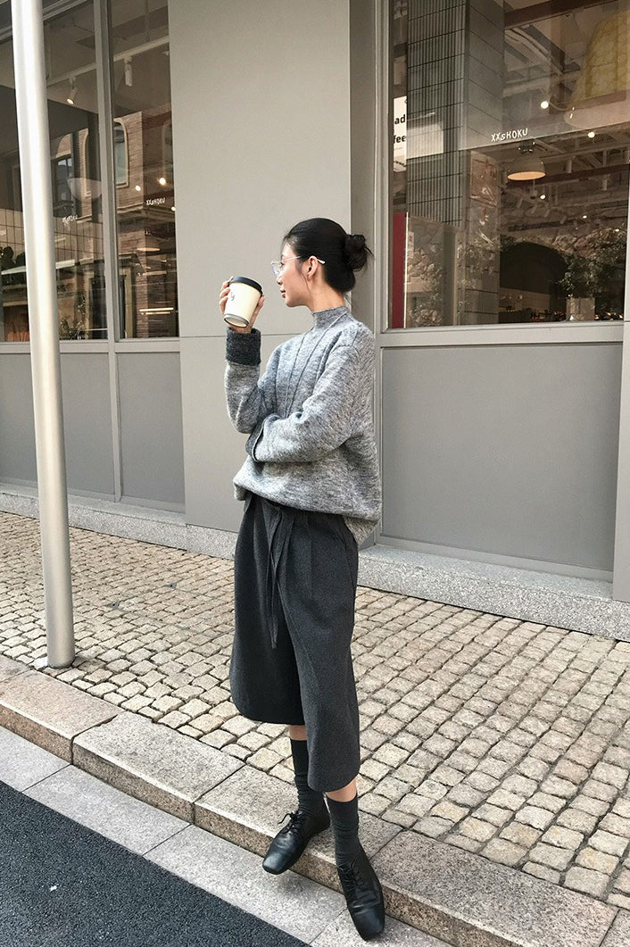 Color-block Mock Neck Loose Lazy-style Knit Sweater