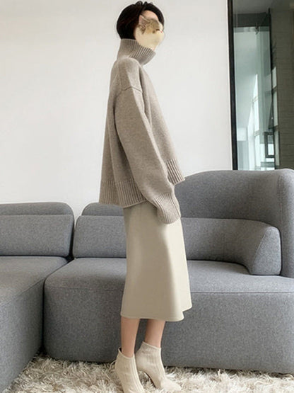 Grey High-neck Long Sleeve Sweater Qx016