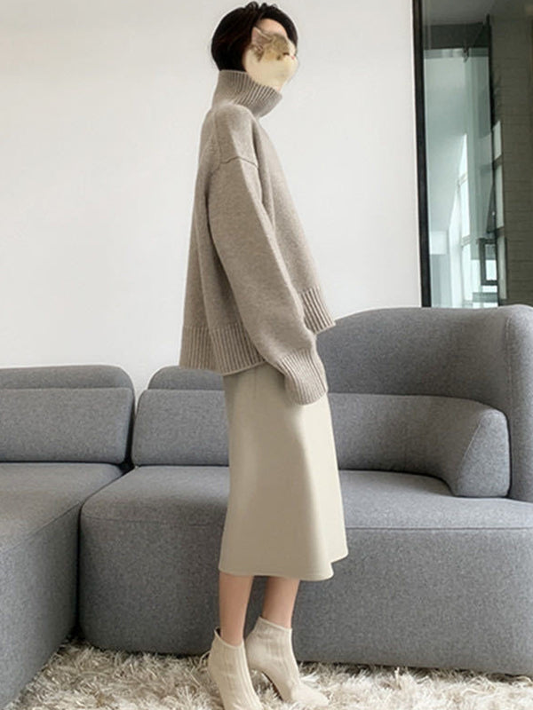 Grey High-neck Long Sleeve Sweater Qx016