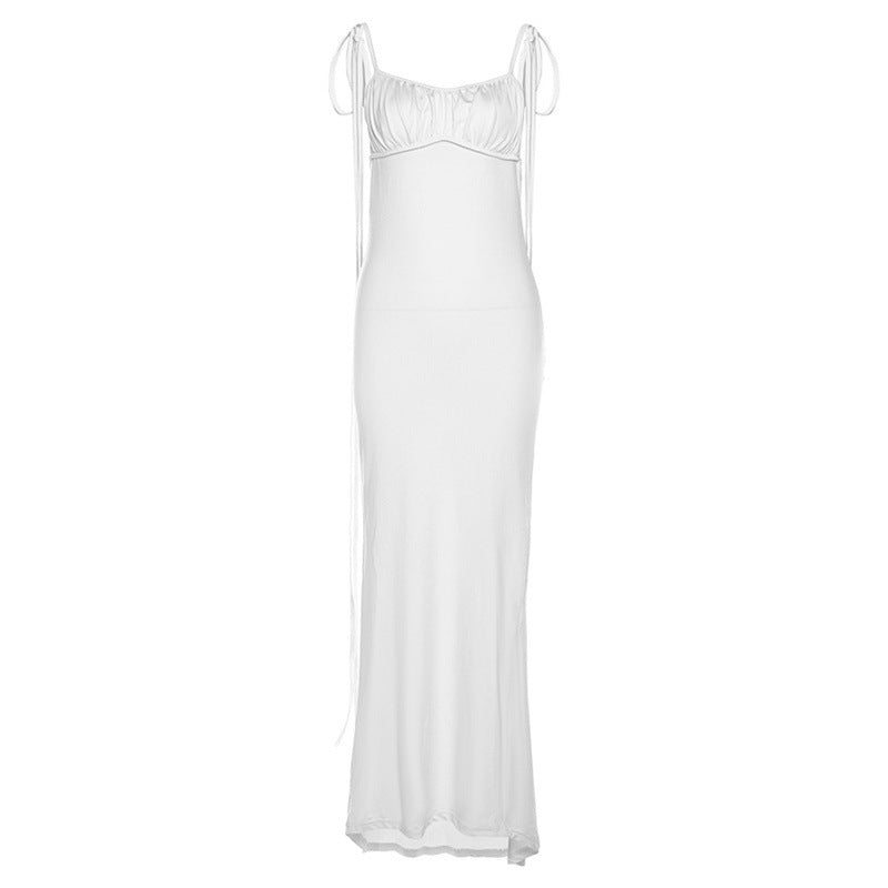 V Neck Lace-up Backless Maxi Dress