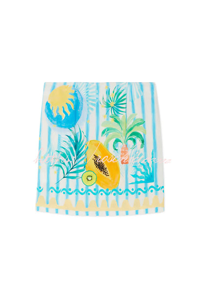 See You in Rio Tropical Fruits Print Wrap Tie-up Mini Skirt