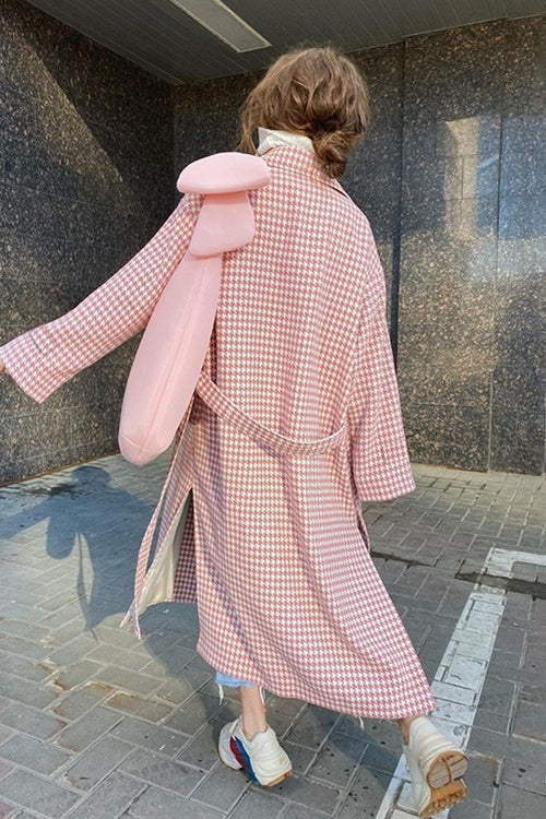 Houndstooth Long Trench Coat Overcoat