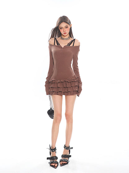 Lace Trim Ruffle Mini Dress