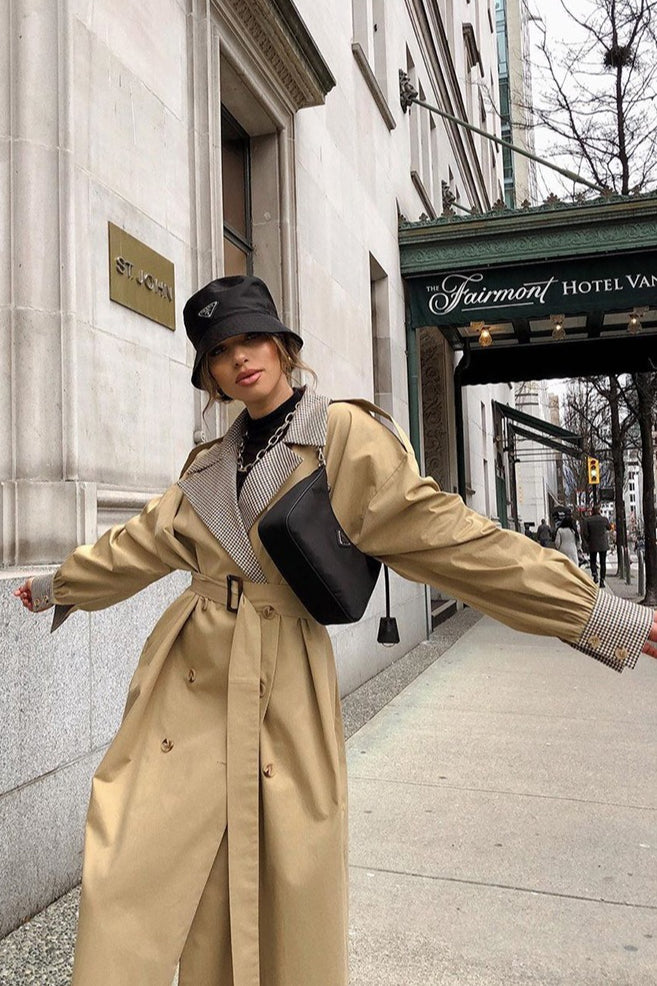 Paneled Double-breasted Trench Coat