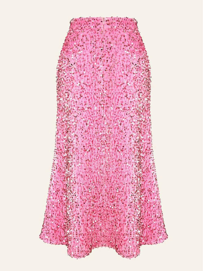Sequin Decorated Velvet Skirt in Pink