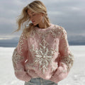Women's Christmas Snowflake Pattern Cozy Knit Pullover Sweater artswardrobe
