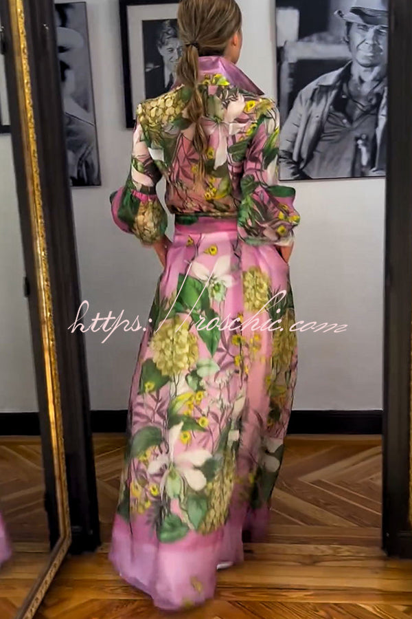 Seeds of Happiness Tulle Print Elastic Waist Belt Pocketed Maxi Skirt