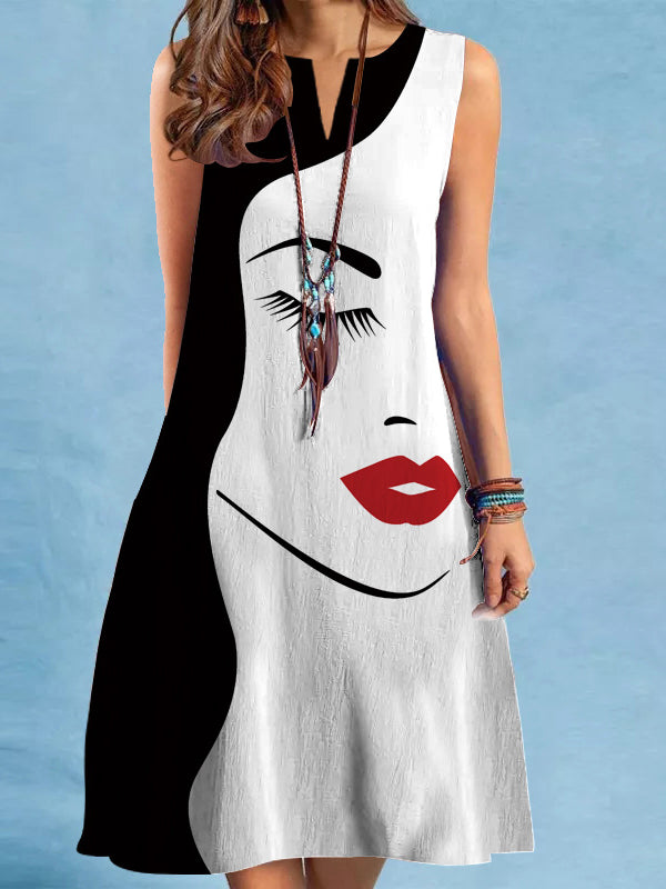 Loose Figure V-neck Mini Dresses