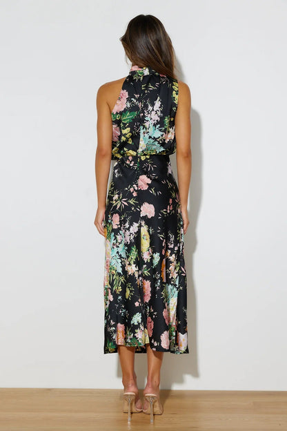 Wine Country Dates Halter Neck Elastic Waist Maxi Dress