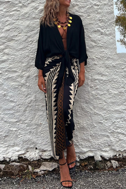Astra Print High Waist Ruched Wrap Maxi Skirt