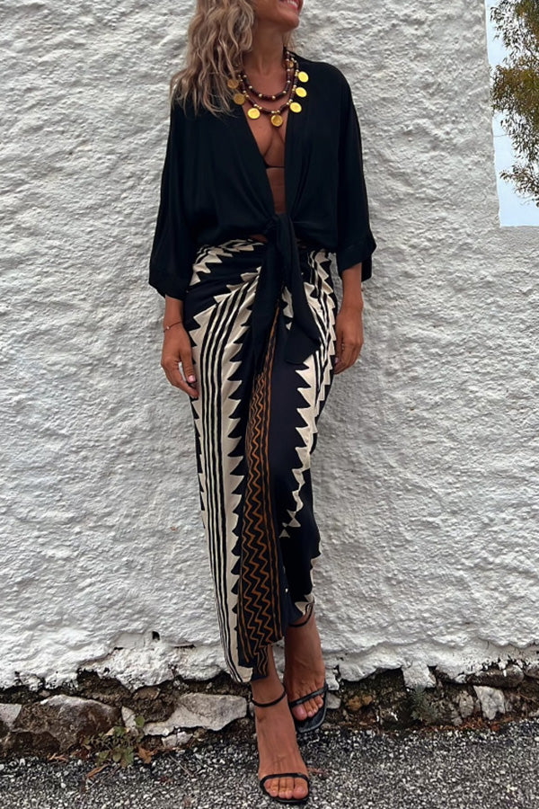 Astra Print High Waist Ruched Wrap Maxi Skirt
