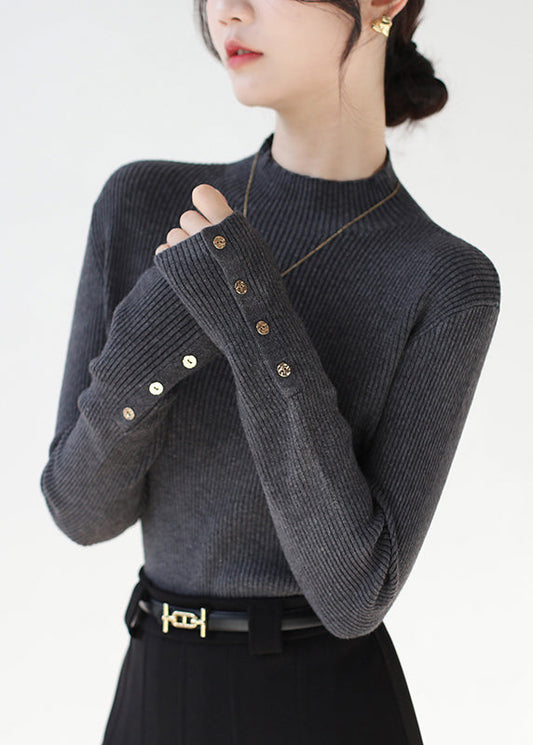 Classy Dark Grey Hign Neck Patchwork Knit Sweaters Winter Rv038