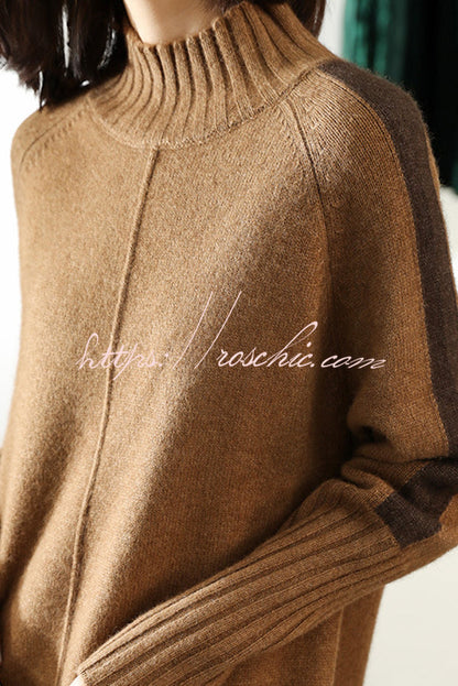 Dbfbdtu Knitted Turtleneck Slit Long Sleeved Mini Dress