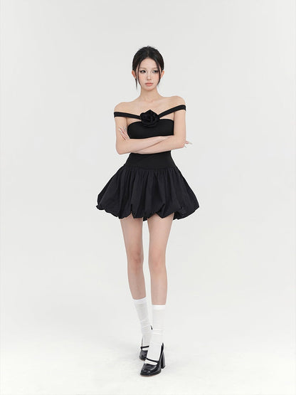Black Rose Bubble Mini Dress