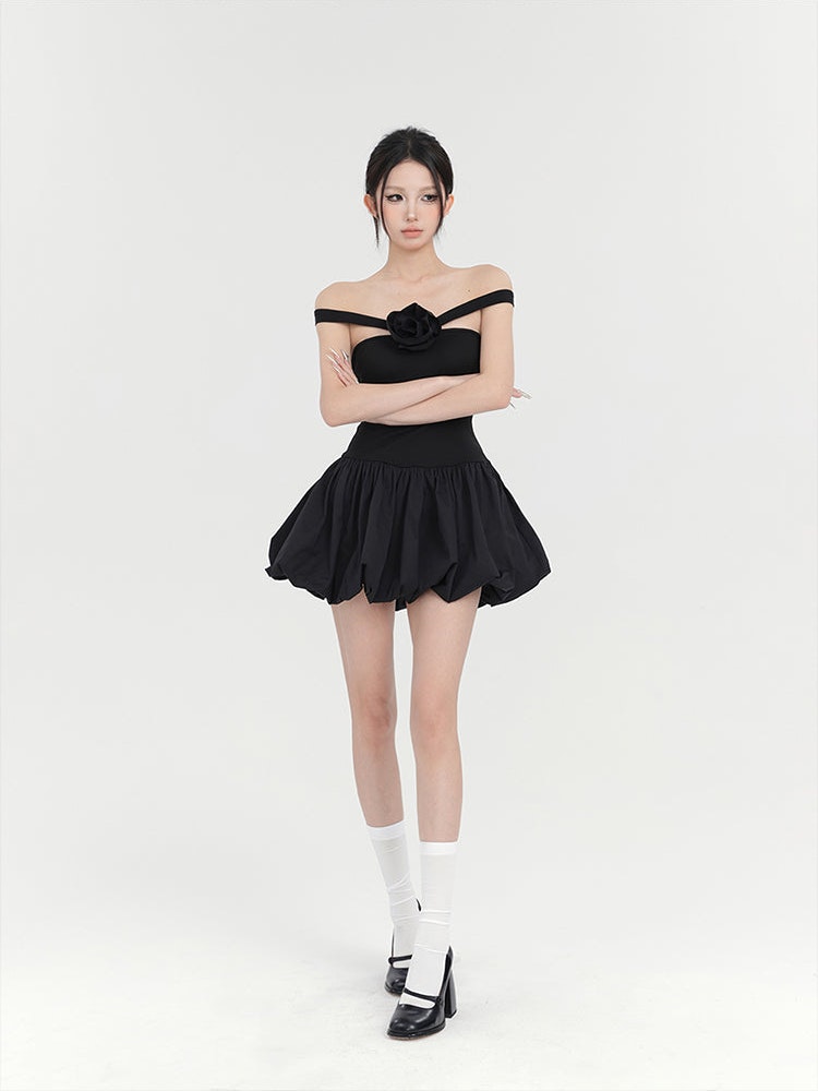 Black Rose Bubble Mini Dress