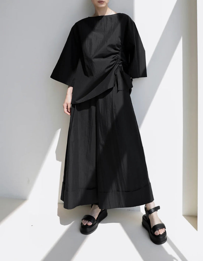 Elastic Organic Wide-leg Waist Khaki Pants