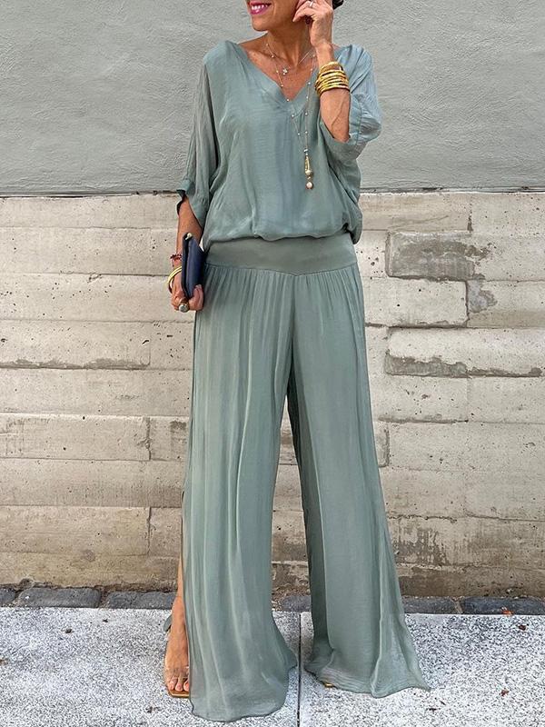 Esmeralda – Chiffon Wide-leg Pants Two-piece Set