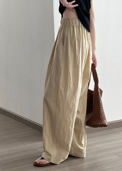 Khaki High Waist Wrinkled Cotton Wide Leg Pants Fall Af104