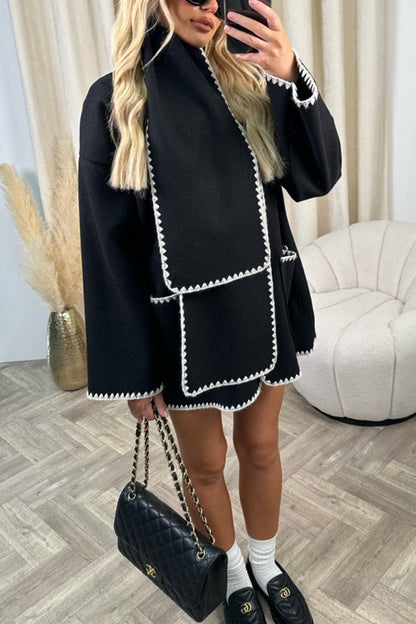 Tori Cream Wool Like Scarf Tailored Coat