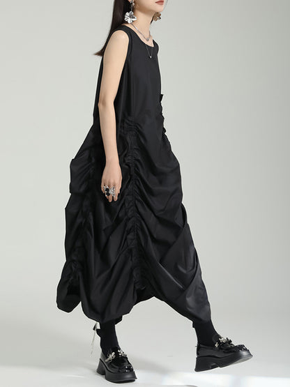 Irregular Clipping Loose Color Round-neck Midi Dresses