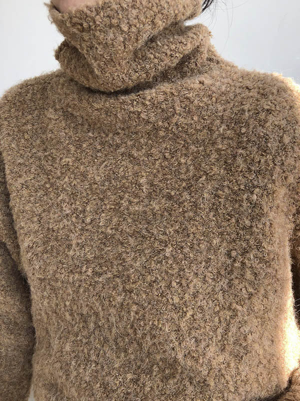 Brief Camel High-neck Long Sleeve Wool-blend Sweater An1064