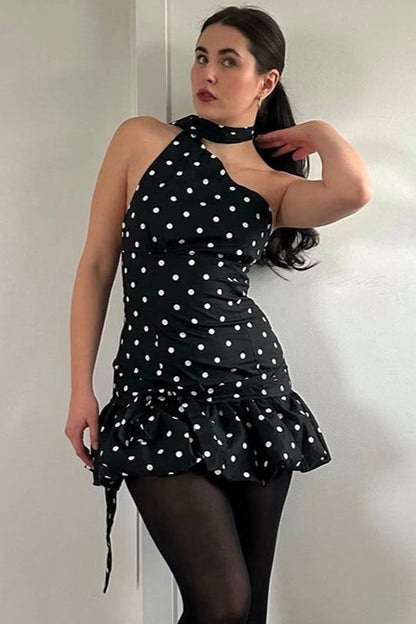 Polka Dot Tie Backless Mini Dress