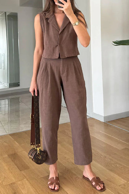 Lapel Vest \u0026 Pants Cotton Linen Two-piece Set
