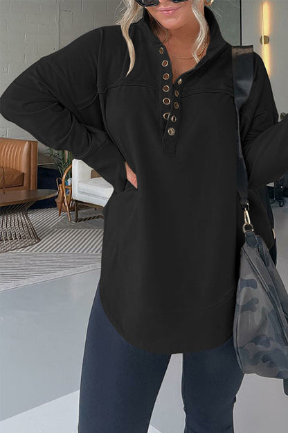 Half Neck Thumbhole Cuff Pullover Sweatshirt