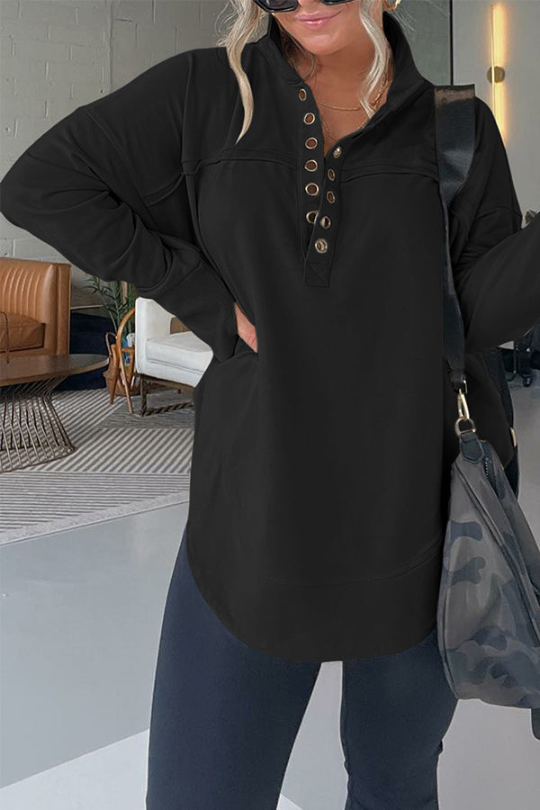 Half Neck Thumbhole Cuff Pullover Sweatshirt