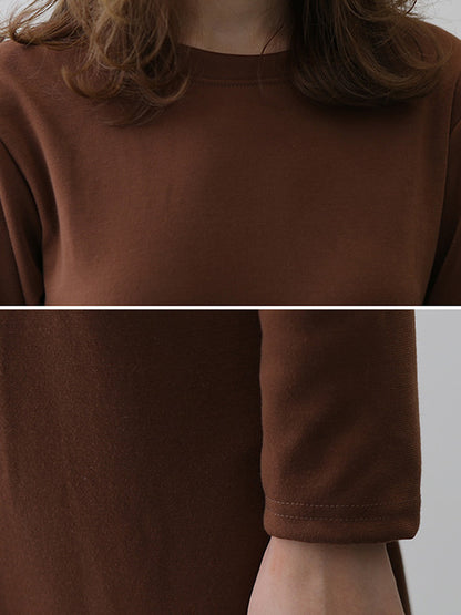Simple Color Round-neck A-line Midi Dress