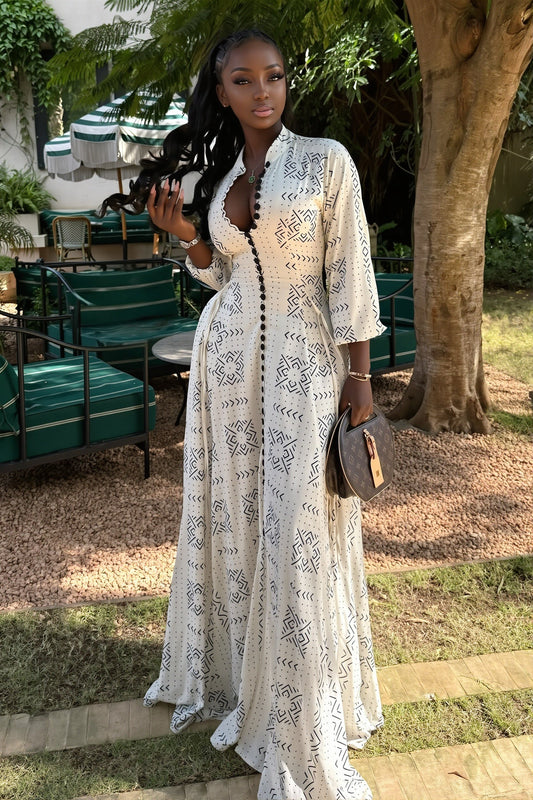 Stand Collar Button Maxi Dress