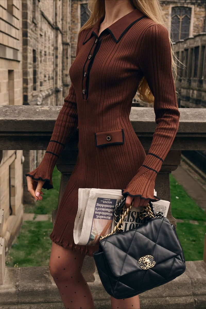 Contrast Ruffle Collar Sweater Dress