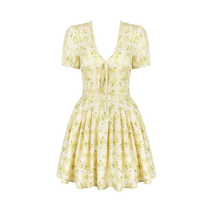 Deep V Short Sleeve Mini Dress ’s Lined Folds Patchwork Ball Gown Dress Club Party Outfit Summer