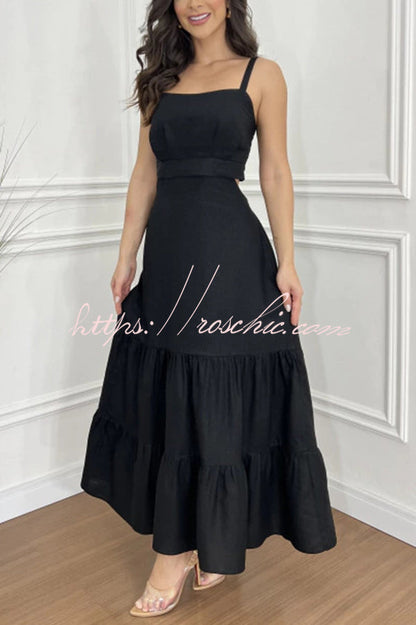 Color Sleeveless Pleated Back Waist-baring Maxi Dress