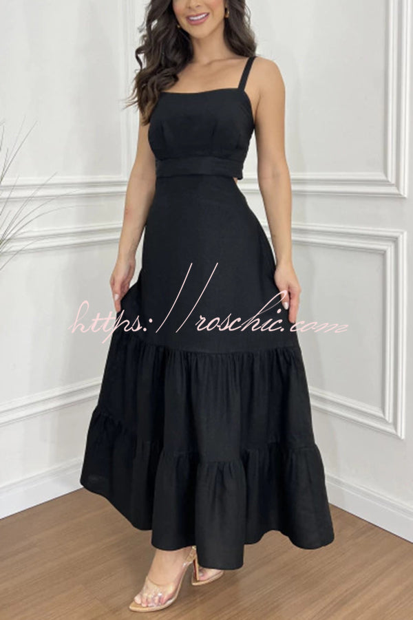 Color Sleeveless Pleated Back Waist-baring Maxi Dress